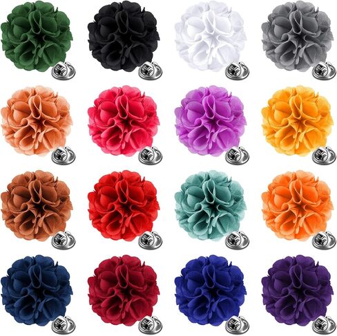 16 Pcs Lapel Flowers for Men Suits Flower Lapel Pins for Men Flower Brooch Pins Handmade Satin Boutonniere Pin in Kuwait