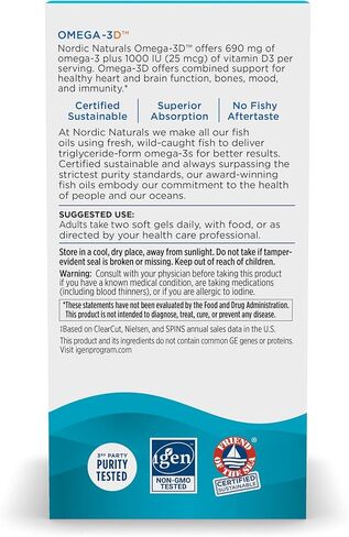 Nordic Naturals Omega-3D, Lemon Flavor - 120 Soft Gels - 690 mg Omega-3 + 1000 IU Vitamin D3 - Fish Oil - EPA & DHA - Immune Support, Brain & Heart Health, Healthy Bones - Non-GMO - 60 Servings in Saudi Arabia