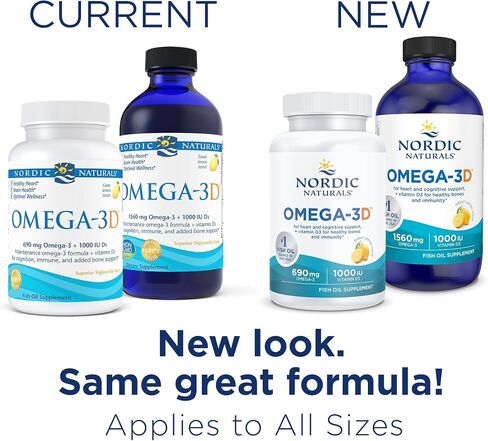 Nordic Naturals Omega-3D, Lemon Flavor - 120 Soft Gels - 690 mg Omega-3 + 1000 IU Vitamin D3 - Fish Oil - EPA & DHA - Immune Support, Brain & Heart Health, Healthy Bones - Non-GMO - 60 Servings in Saudi Arabia