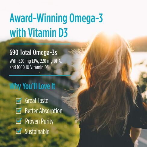 Nordic Naturals Omega-3D, Lemon Flavor - 120 Soft Gels - 690 mg Omega-3 + 1000 IU Vitamin D3 - Fish Oil - EPA & DHA - Immune Support, Brain & Heart Health, Healthy Bones - Non-GMO - 60 Servings in Saudi Arabia