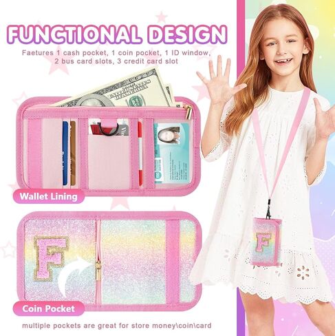 XSUIOY Kids Wallet for Girls Ages 3 4 5 6 7 8 9,Personalized Initial Girls Wallet Cute Toddler Wallet with Magic Sticker,Trifold Novelty Coin Purse Birthday Gifts for Kids(M) in Kuwait