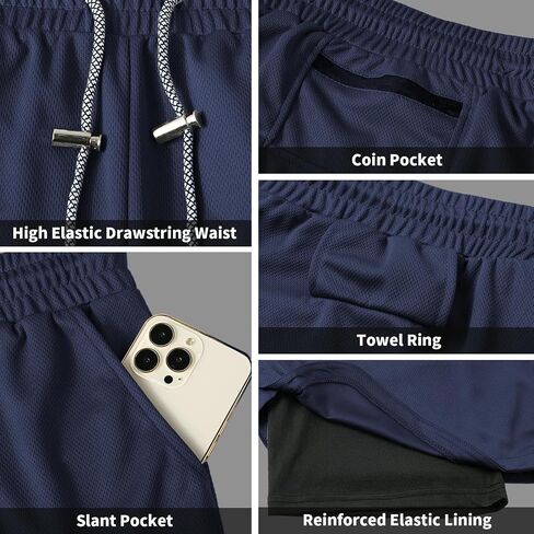 candyfouse Men's 2 in 1 Running Shorts, Quick Dry Workout Shorts with Liner, Athletic Shorts with Zip Pockets&Towel Loop in Saudi Arabia
