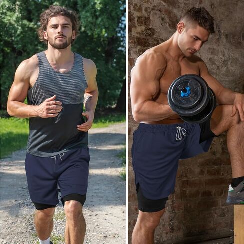 candyfouse Men's 2 in 1 Running Shorts, Quick Dry Workout Shorts with Liner, Athletic Shorts with Zip Pockets&Towel Loop in Saudi Arabia