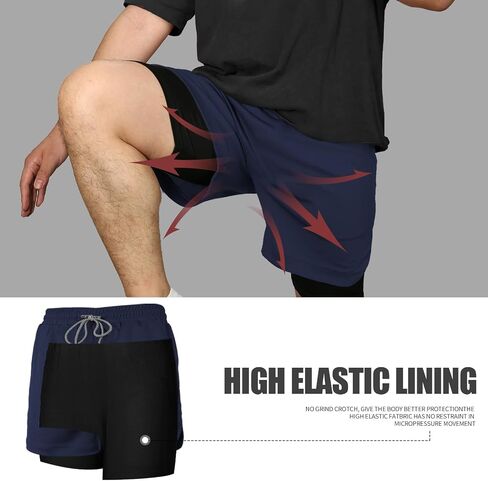 candyfouse Men's 2 in 1 Running Shorts, Quick Dry Workout Shorts with Liner, Athletic Shorts with Zip Pockets&Towel Loop in Saudi Arabia