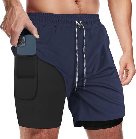 candyfouse Men's 2 in 1 Running Shorts, Quick Dry Workout Shorts with Liner, Athletic Shorts with Zip Pockets&Towel Loop in Saudi Arabia