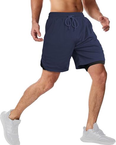 candyfouse Men's 2 in 1 Running Shorts, Quick Dry Workout Shorts with Liner, Athletic Shorts with Zip Pockets&Towel Loop in Saudi Arabia