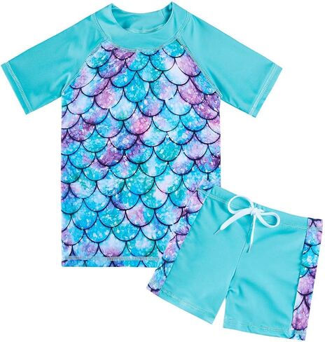 AIDEAONE Girls Rash Guard Swimsuit Short Sleeve Two Piece Bathing Suit Size 3-12T in Saudi Arabia
