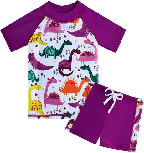 AIDEAONE Girls Rash Guard Swimsuit Short Sleeve Two Piece Bathing Suit Size 3-12T in Saudi Arabia