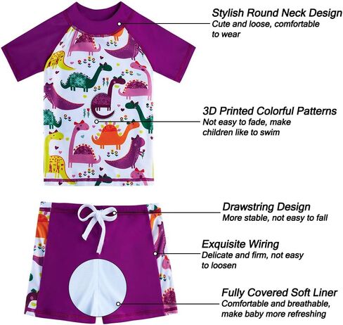 AIDEAONE Girls Rash Guard Swimsuit Short Sleeve Two Piece Bathing Suit Size 3-12T in Saudi Arabia