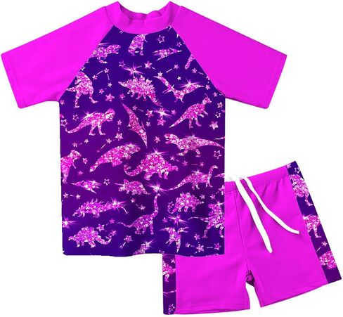 AIDEAONE Girls Rash Guard Swimsuit Short Sleeve Two Piece Bathing Suit Size 3-12T in Saudi Arabia