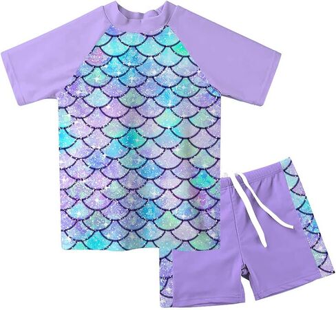 AIDEAONE Girls Rash Guard Swimsuit Short Sleeve Two Piece Bathing Suit Size 3-12T in Saudi Arabia