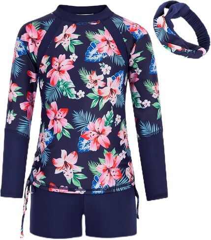 GRACE KARIN Girls Swimsuit Long Sleeve Rashguard Set 2-Piece Bathing Suit 6-14Y in Saudi Arabia