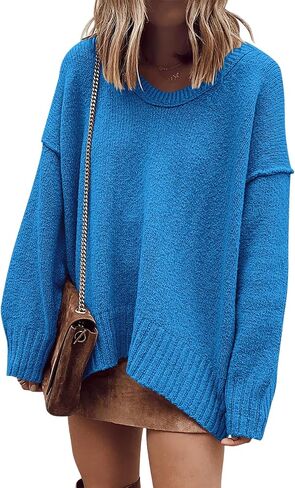 ANRABESS Women's Oversized Casual Loose Slouchy Scoop V Neck Batwing Long Sleeve Knit 2024 Fall Pullover Sweaters in Saudi Arabia