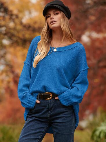 ANRABESS Women's Oversized Casual Loose Slouchy Scoop V Neck Batwing Long Sleeve Knit 2024 Fall Pullover Sweaters in Saudi Arabia