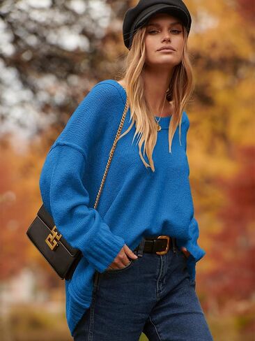ANRABESS Women's Oversized Casual Loose Slouchy Scoop V Neck Batwing Long Sleeve Knit 2024 Fall Pullover Sweaters in Saudi Arabia