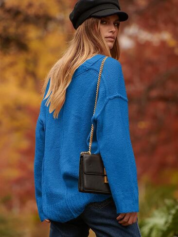 ANRABESS Women's Oversized Casual Loose Slouchy Scoop V Neck Batwing Long Sleeve Knit 2024 Fall Pullover Sweaters in Saudi Arabia
