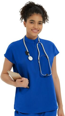 قمصان تنظيف طبية للنساء - قمصان تنظيف ذات ياقة ماندرين مطاطية ناعمة مقاس كبير مع جيبين in Kuwait