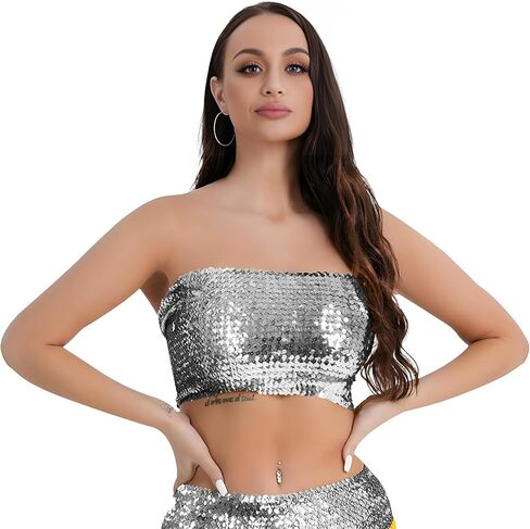 المرأة الترتر أنبوب Topp سباركلي حمالة المحاصيل الأعلى بريق مشد أعلى بلا أكمام المحاصيل الأعلى لحزب الهالوين كلوبوير in Kuwait