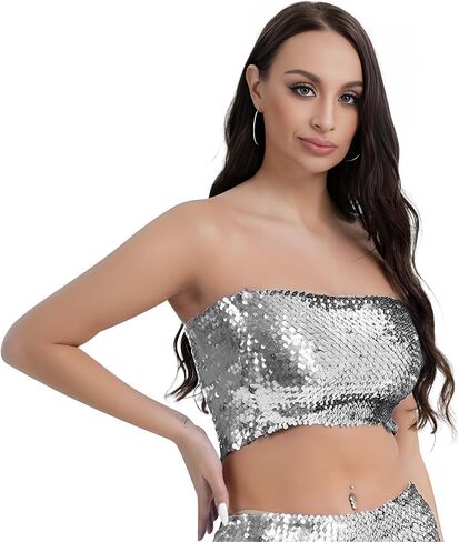 المرأة الترتر أنبوب Topp سباركلي حمالة المحاصيل الأعلى بريق مشد أعلى بلا أكمام المحاصيل الأعلى لحزب الهالوين كلوبوير in Kuwait