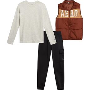 AEROPOSTALE Boys' Sweatsuit Set - 3 Piece Long Sleeve Shirt, Puffer Vest and Jogger Sweatpants - Boys' Activewear Set (4-12)