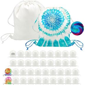 40 Pack Tie Dye Cotton Drawstring Bags Tie Dye Kit Items Things to Tie Dye Blank Bag DIY Birthday Party Favor Bags White 13.5" x 16"