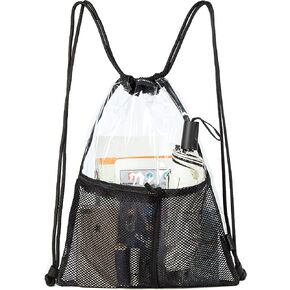 Clear Drawstring Backpack - Stadium Approved String Cinch Bag for Gym, Concerts, Clear Bag with Adjustable Straps Transparent