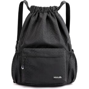 HOLYLUCK Drawstring Backpack Sports Gym Bag Water Resistant String Bag Cinch Sackpack with Side Zipper Pocket for Shopping Sport Yoga -pink