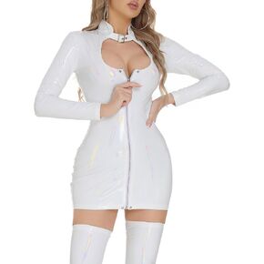 FEOYA Latex Bodysuit Women Latex Dress for Women Long Sleeve Catsuits for Women Sexy Bodysuit M-3XL