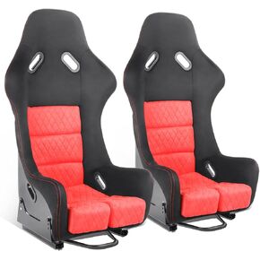 DNA MOTORING Pair of Universal Fixed Position Bracket Racing Seats with Sliders, 37" H X 23-1/4" D X 22-7/8" W, Grey Suede/White Stitching,