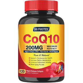 CoQ10 200mg Softgels with Vitamin E & Omega 3-6 -9 & PQQ - High Absorption Coenzyme Q10 with Bioperine | Maximum Antioxidant | Heart Supports & Cellular Energy Production Supplement | 120 Servings