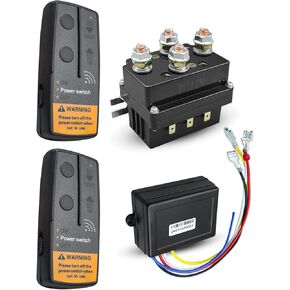 Wireless Winch Remote Control Kit, 12V 500A Winch Solenoid Contactor Relay & 12V Wireless Winch Receiver & 2Pcs Remote Controller, for 8000lbs-17000lbs ATV UTV Trailer Winches