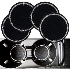 4 PCS Bling Car Cup Coaster, 2.75 Inch Anti Slip Shockproof Embedded Drink Mat, Dustproof Automotive Interior Accessories Mat, Universal for Vehicles, Trucks, RVs and More (Black)