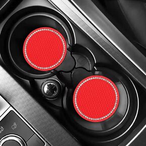 2 Pack Bling Cup Holder Insert Coasters, 2.75 Inch Soft Crystal Rhinestone Rubber Pad Set Round Auto Drink Coaster Car Interior Accessories (Pink)
