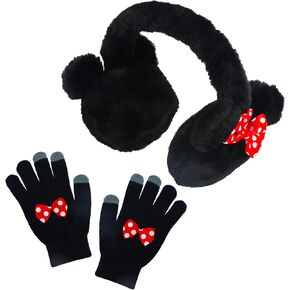 Disney Minnie Mouse Women's Earmuffs and Gloves Set, Winter Ear Warmer and Matching Mittens with Touch Screen Tips, Black, One Size