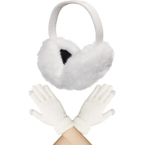 Winter Ear Muffs Warm Gloves Set for Women Adjustable Faux Fur Ear Warmer Headband Foldable Ear Covers Cold Weather