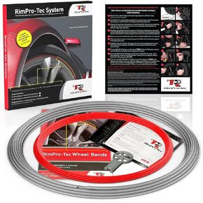Rimpro-Tec Rim Protectors for Car Wheels for Protection, Durable All-Weather Easy-To-Install Fit from 12" To 22" Wheels Base: Silver, Inner: Red