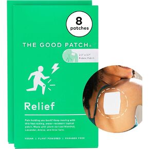 The Good Patch Muscle Pain Relief Patches, Natural Patch with Menthol, Lavender, Arnica and Aloe Vera, Sustained Release, Plant Powered Wearable Wellness, For Back, Neck, Arms, Legs (8 Total Patches)