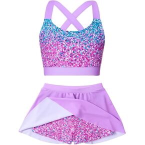 AIDEAONE Girls Swimsuit Two Piece Tankini Skirt Set with Boyshort Summer Beach Bathing Suit Size 6-13