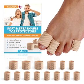 Toe Protectors Cushions Women - 14 PCS Breathable Gel Corn Pads,Toe Sleeves, Toe Tube Cushion with Gel Liner, Soft Toe Covers for Corns, Blisters, Calluses, Toenails Loss (3 Size)
