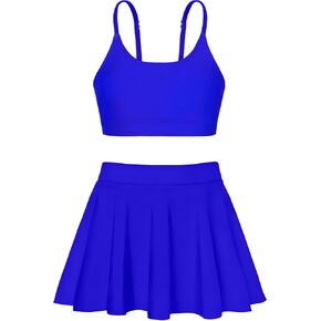 Girls Swimsuits Solid Color Bathing Suits + Pleated Skirts with Shorts 2 Piece Kids Bikini Set
