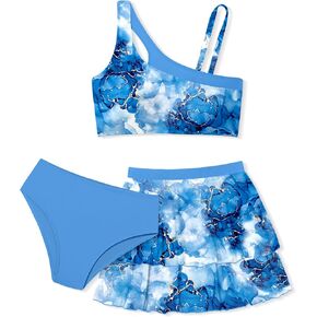 Girls Swimsuit for Girls 7-14y Girls Bathing Suit for Girls Cute Swimwear 3 Piece Swimsuit Padded Bikini with Skirt