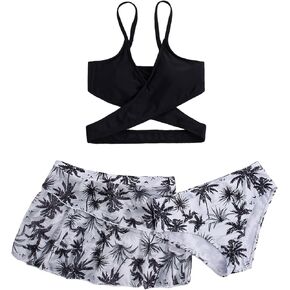 Milumia Girl's 3 Pieces Bikini Set Wrap Criss Cross Swimsuit Bathing Suit with Ruffle Beach Skirt