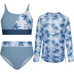 GRACE KARIN Girls Swimsuit 3 Piece Bathing Suit Bikini Set with Drawstring Cover Up Beach Swimwear Size 5-12
