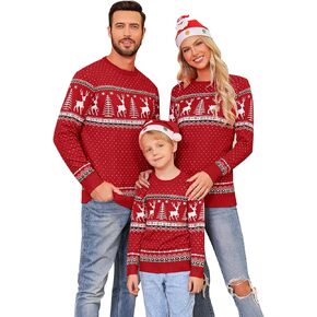 Cowasto Mens Crewneck Christmas Sweater Family Matching Sets Knitted Sweater Pullover