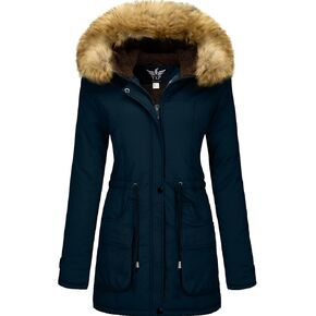 YXP Women's Winter Thicken Military Parka Jacket Warm Fleece Cotton Coat with Fur Hood