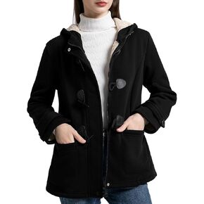 Flygo Women Sherpa Lined Hoodie Jacket Toggle Duffle Coat Warm Hooded Fleece Jackets Fall Winter Coats