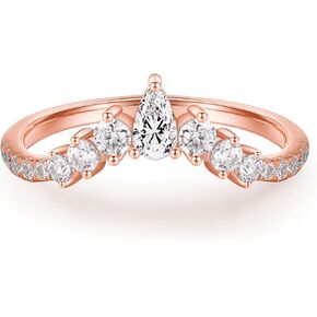 MOOSEA Unique Moissanite Wedding Band for Women, D Color VVS1 Clarity Lab Created Rings 14K White Yellow Rose Gold Vermeil Pear and Round Moissanite Curved Stackable Rings for Women Gifts