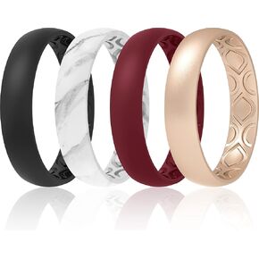 ThunderFit Women Breathable Eternity Pattern Silicone Wedding Rings Anniversary Bands 4mm Wide 1.5mm Thick - 1/2/3/4/5/6/7/8/9/10/12 Variety Multipack