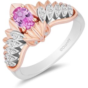 Jewelili Enchanted Disney Fine Jewelry 14K Rose Gold over Sterling Silver with 1/8 CTTW Diamonds and Created Pink Sapphire Sleeping Beauty 65th Anniversary Celebration Aurora Owl Ring Size 6