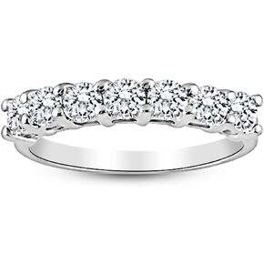 1 Carat 14K White Gold Round 7-Stone Diamond Wedding Anniversary Stackable Ring Band Value Collection